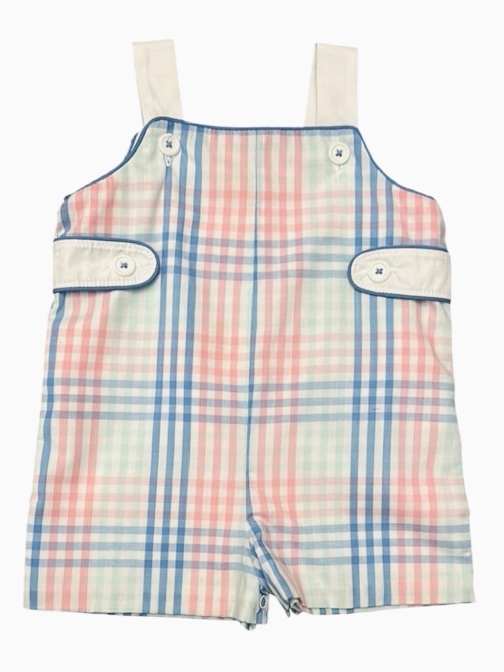 The Beaufort Bonnet Co pastel plaid Overall romper  0/6